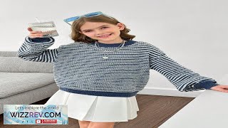 Tween Girls Loose Cozy Minimalist Crew Neck Striped Pattern Drop Shoulder Warm Review [upl. by Kistner]