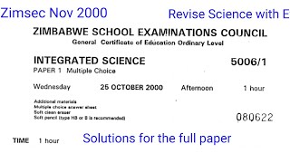 Zimsec November 2000 Combined Science Paper 1 answers [upl. by Llednohs]