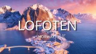 Lofoten Islands Norway in Winter from Drone  4K 60fps Ambient Relax Music [upl. by Nolyd]