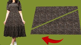 🥀New Very Simple Very Cute So Easy Pattern Dresses Tutorial💃Only 17 meter fabric Only 10 Minute Sew [upl. by Uzial]