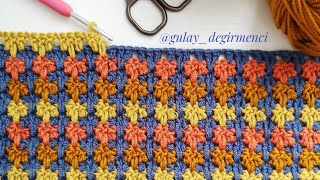 Tığ işi kazayağı yapımı Basit battaniye modeli Crochet Larksfoot Stitch [upl. by Anolahs]