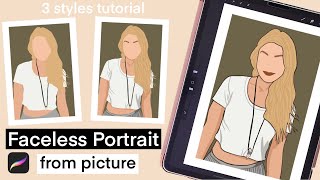 How To Draw Faceless Portrait with Procreate Tutorial  Digital Illustration Portrait from Photo [upl. by Darla]