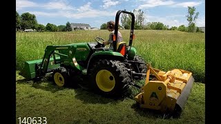 John Deere 3038e mowing with an Alamo SHD88 flail mower [upl. by Eeryk933]