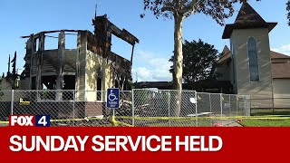 Royse City Methodist Church members hold Sunday service days after devastating fire [upl. by Philemon]