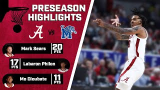 Alabamas Highlights vs Memphis  HD  Preseason Exhibition  2024 CBB [upl. by Bethena]