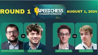 SpeedChess Championship 2024  Main Event  Round 1 GM MVL vs GM NIEMMAN amp GM CARUANA vs GM SARANA [upl. by Grubman]