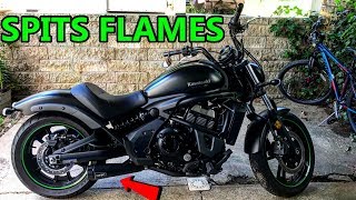 Kawasaki Vulcan S Two Brothers Racing Exhaust and Power Commander V  SPITS MAD FLAMES [upl. by Ludmilla692]