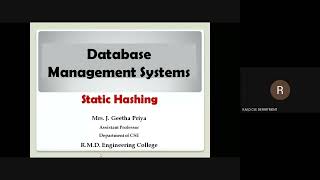 Static Hashing  Database Management Systems  Mrs J Geetha Priya APCSE RMDEC [upl. by Tanny]