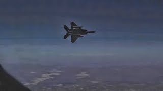 USAF F15E Strike Eagles Barrel Roll After Aerial Refueling [upl. by Nicoline714]