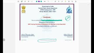 CPWD ERP Training Certificate [upl. by Aekal]