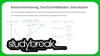 Kostenminimierung Durchschnittskosten Grenzkosten  Volkswirtschaftslehre [upl. by Calv845]