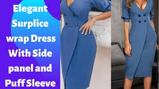 How To Make A Surplice Wrap Dress With side Panel And Puff sleeve [upl. by Tsenre]