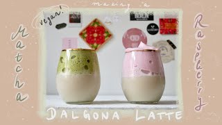 how to make a matcha amp raspberry dalgona latte easy amp vegan [upl. by Aidole]