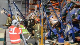 Collapsed racking inside the Edwards Transport warehouse in Hinstock [upl. by Emad]