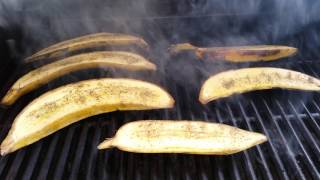 Grilling Plantains on the Propane Gas Barbecue  Seasoned with Olive Oil Salt amp Pepper [upl. by Llertnom]