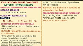 FORM 3 NITROGEN AND ITS COMPOUNDS  Preparation and chemical properties of NitrogenI Oxide [upl. by Annait266]