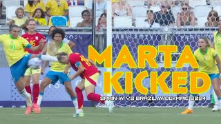 Marta Red Card one match suspension against Spain Marta kicked to Olga Carmona Womens Olympic 2024 [upl. by Iral]