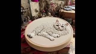 punch needle embroidery：White cat [upl. by Monson428]