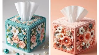 crochet tissue box covers new ideas 2024  crochet  crochet tissue box cover  crochet new idea [upl. by Drawd]