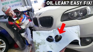 BMW LEAKING ENGINE OIL FROM OIL PAN DRAIN PLUG EASY FIX [upl. by Doowrehs]