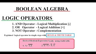 Computer Science Boolean Algebra Logical Operators Truth table Expression derivation Rules [upl. by Nagel]