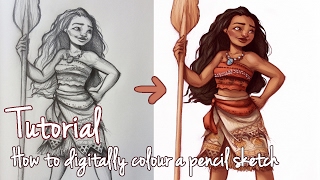 Tutorial How to digitally colour a pencil sketch [upl. by Anined]