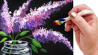 Lilacs in Mason Jar Q Tip Painting for Beginners Tutorial 🌷🎨💜  TheArtSherpa [upl. by Rawdan]