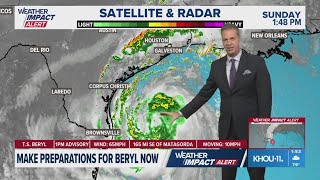 TS Beryl 2 pm update Tracking Beryl as it moves toward the Texas coast [upl. by Tankoos]