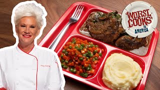 Anne Burrells Salisbury Steak with Mushroom Gravy  Worst Cooks in America  Food Network [upl. by Ahsilad351]