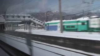 山形新幹線つばさ400系 山形・新庄行き 雪の福島－米沢の車窓 [upl. by Notse]