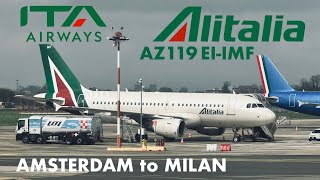 ITA Airways AZ0119 from Amsterdam to MILAN LINATE Business Class Airbus A319112 EIIMF Alitalia [upl. by Aynna]