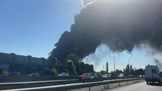 Spectacular fire in a warehouse at Rungis market near Paris  AFP [upl. by Enomes]