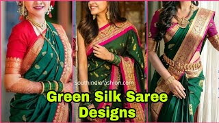 Very gorgeous green silk saree designs  Green silk saree collection  kanjivaram banarasi sarees [upl. by Remy208]