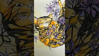 Watercolor Tabby Cat Flower Illustration shorts orangecat illustration watercolor [upl. by Cherri]