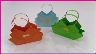 DIY  Origami Paper Bag  How to make paper bags with handles  Paper Craft [upl. by Anyel936]