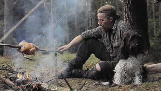 3 days solo bushcraft  Day 1  Bow drill  Diy saw  Chick on stick  Reflector  Canvas tarp [upl. by Engvall]