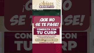 ¡CONSULTA CON TU CURP para recibir la pension bienestar JULIO  AGOSTO adultos mayores [upl. by Adnilak318]