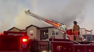 VIDEO  Olathe firefighters turn back blaze at apartment construction site [upl. by Davine]