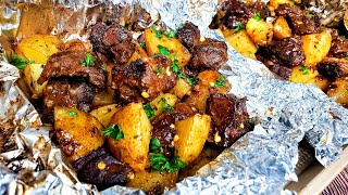 Super Tasty Garlic Herb Steak and Potatoes Foil Packs [upl. by Pet]