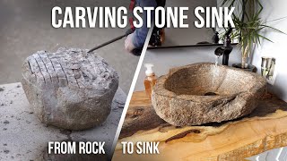 DIY CARVING A STONE SINK from a round rock  Full time lapse build [upl. by Berthold]