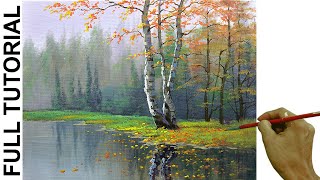 Acrylic Landscape Painting TUTORIAL  Birch Tree in Misty Forest  JMLisondra [upl. by Arahahs]