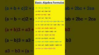 Algebra Formulas Mathmatic 👍🙏 [upl. by Jemma]