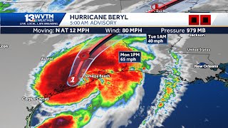 Hurricane Beryl hits Matagorda Texas early Monday Heat Advisory in Alabama ahead of scattered st [upl. by Irmgard351]