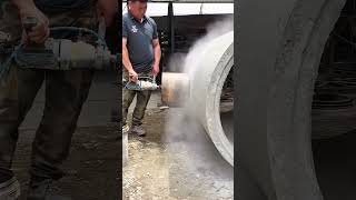 Drilling process of cement concrete pipes with water mill drill [upl. by Berlin223]