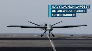 Mojave Royal Navy launch of largest uncrewed aircraft from carrier [upl. by Towill]