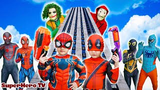 TEAM SPIDERMAN VS Bad Guy JOKER KID SPIDER MAN amp KID DEALPOOL Destroy JOKER thief LIVE ACTION [upl. by Bergren]