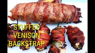 STUFFED VENISON BACKSTRAP  BACON WRAPPED JALAPENO POPPERS OFFGRID COOKING  GRILLING  BGE [upl. by Aeslehs902]