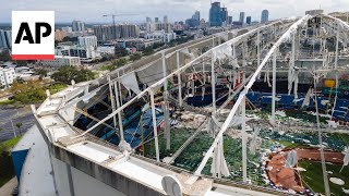 Aerial video shows Tropicana Fields roof in shreds after Hurricane Milton [upl. by Sophronia]