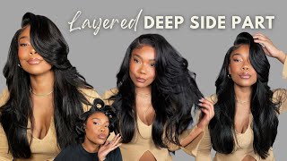 Curly Edges Layered Cut Deep Side Part HD Lace Frontal Wig Install Ft Wow African [upl. by Kaete]