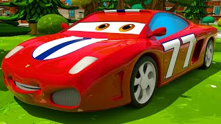 Red Race Car amp Yellow Tow Truck  First Race  Motorville  3D Cars Cartoon for Kids [upl. by Ihp]